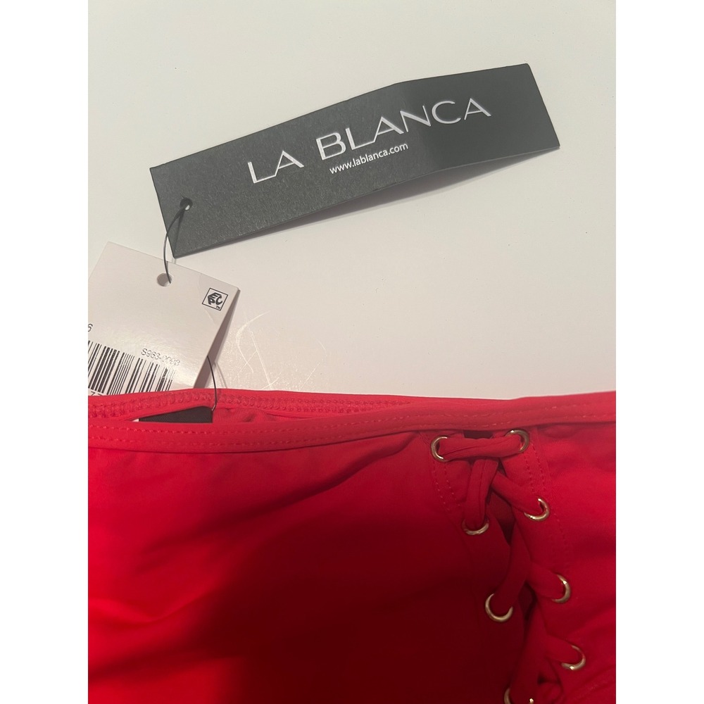 La Blanca Red Lace Up High Waisted Bikini Bottoms LB0IG94 Size 6 NWT